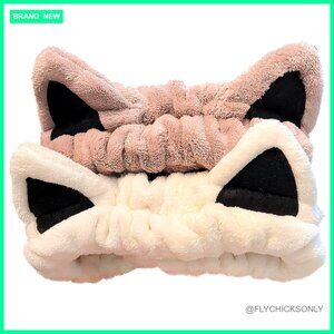 2-Piece Cat Ear Headband Set, Soft Coral Fleece Spa Headbands for Skincare